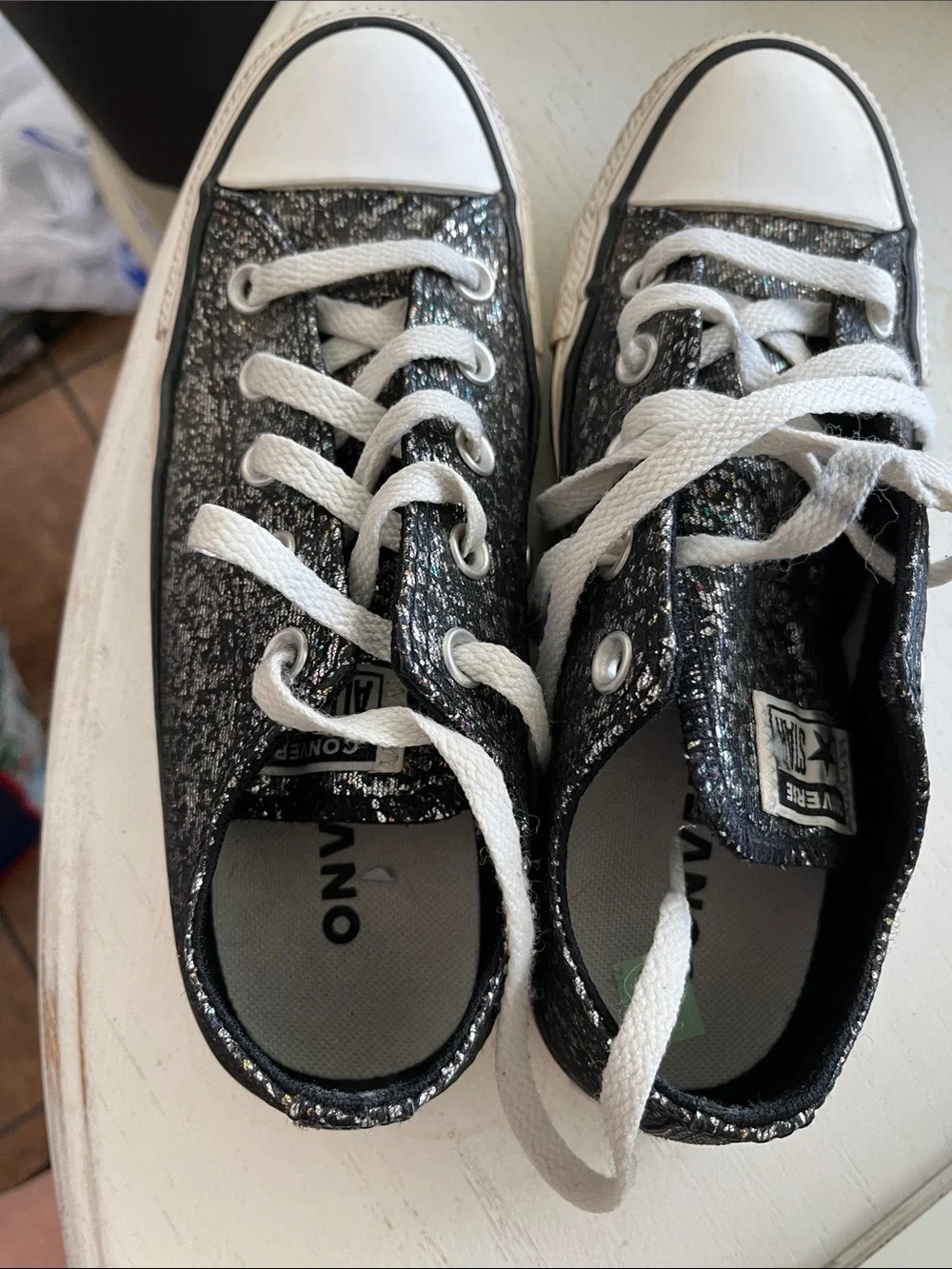 Converse Glitter Black Converse Low Tops Size 6